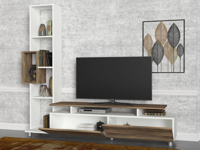 Hanah Home Tulip Mueble de TV Blanco y Nogal
